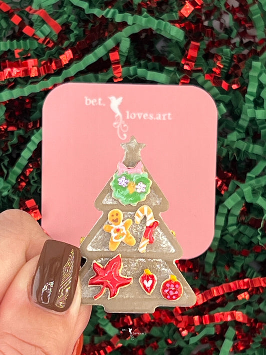 073 - Christmas tree gingerbread biscuit brooch