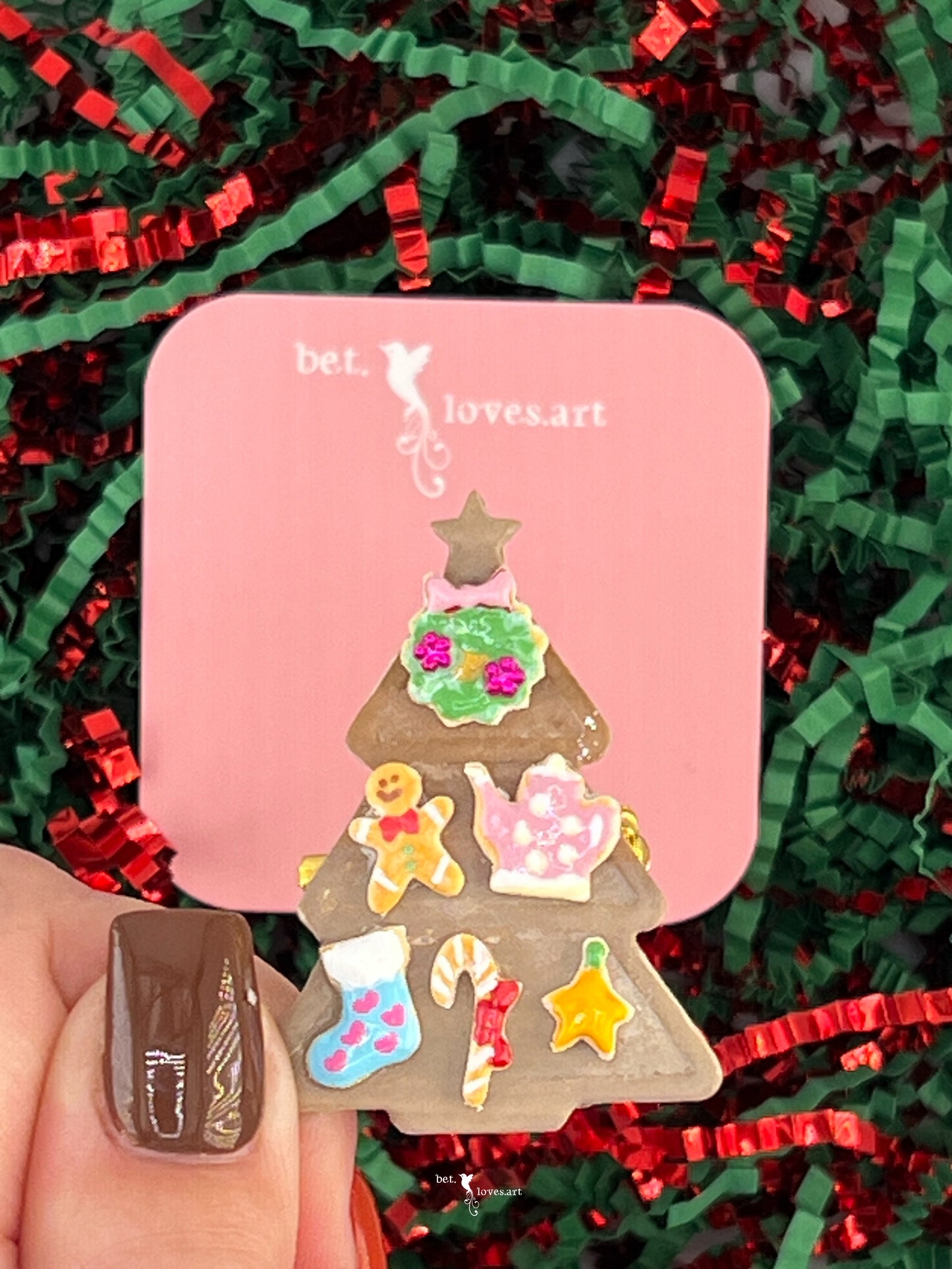 076 - Christmas tree gingerbread biscuit brooch