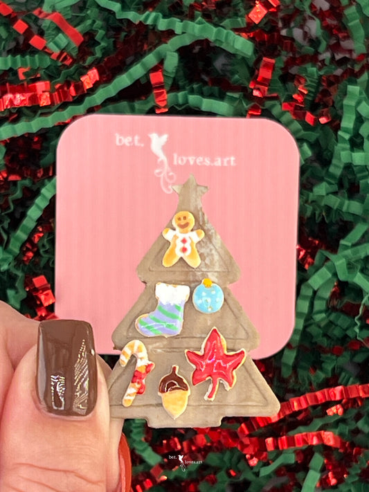 075 - Christmas tree gingerbread biscuit brooch