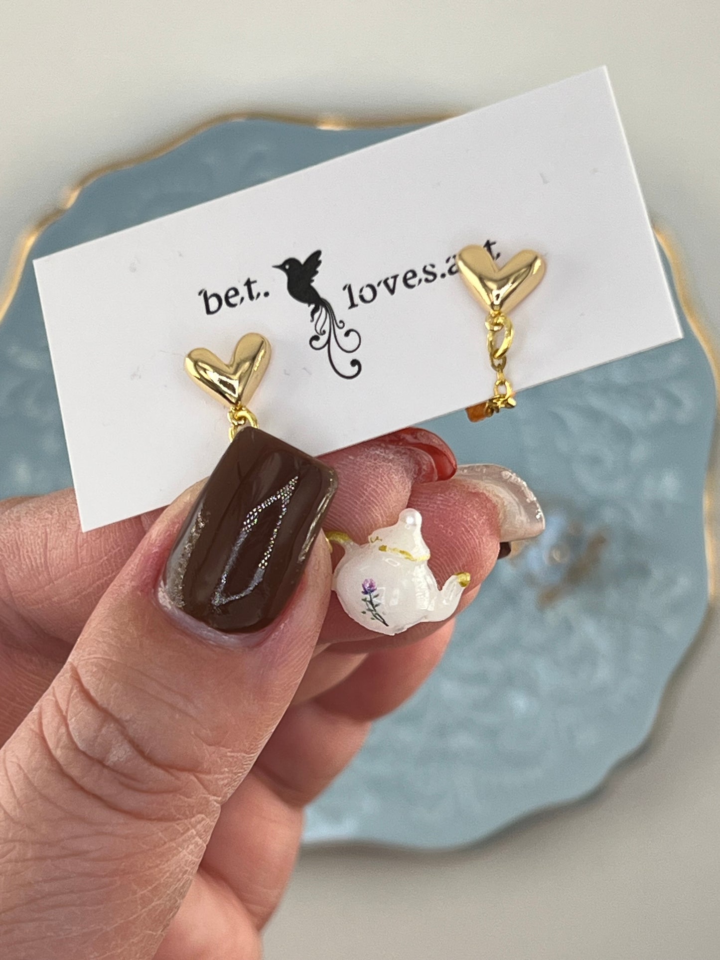 087 - Itsy bitsy teapot & eclair earrings