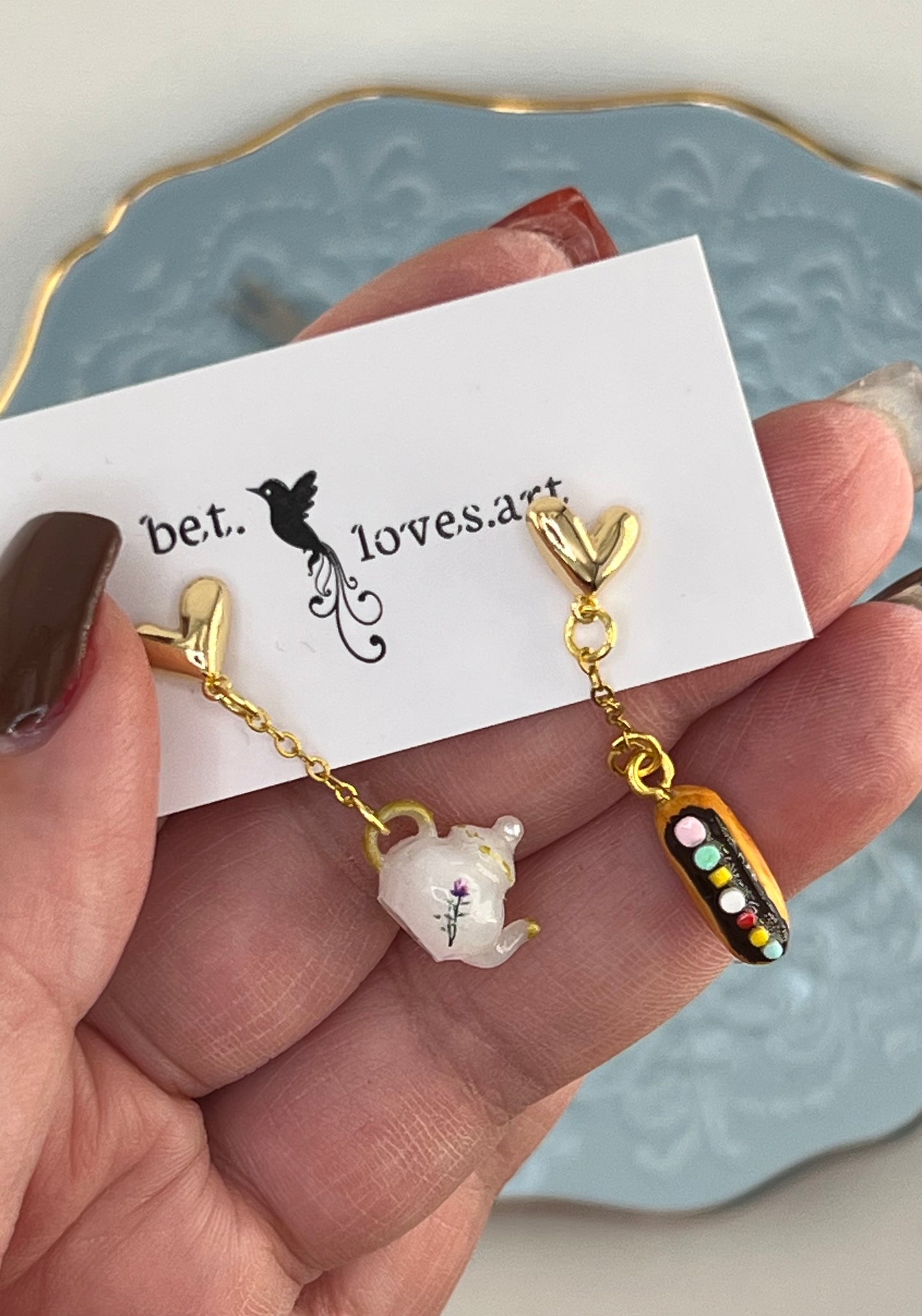 087 - Itsy bitsy teapot & eclair earrings