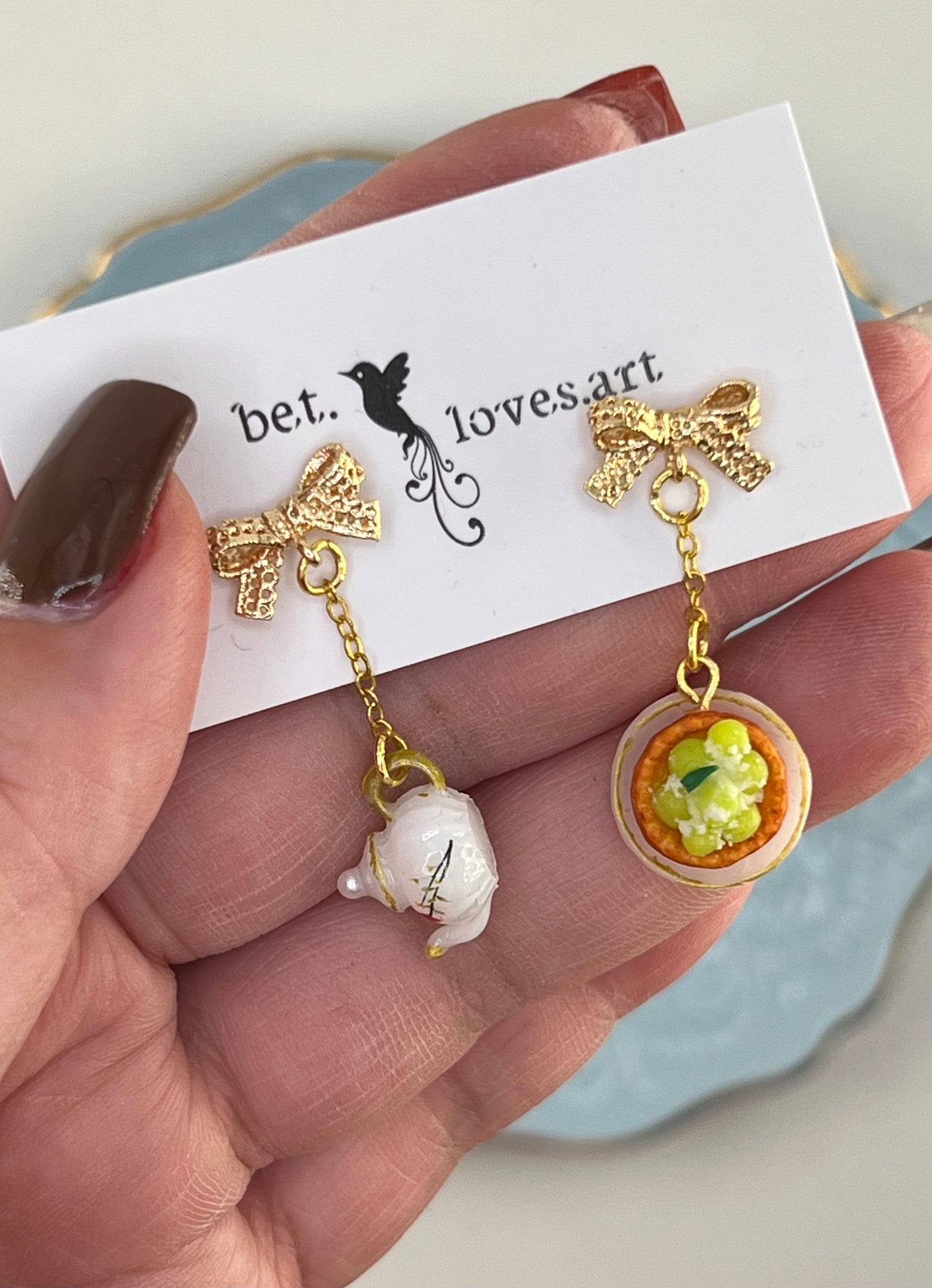 088 - Itsy bitsy teapot & grape tart earrings