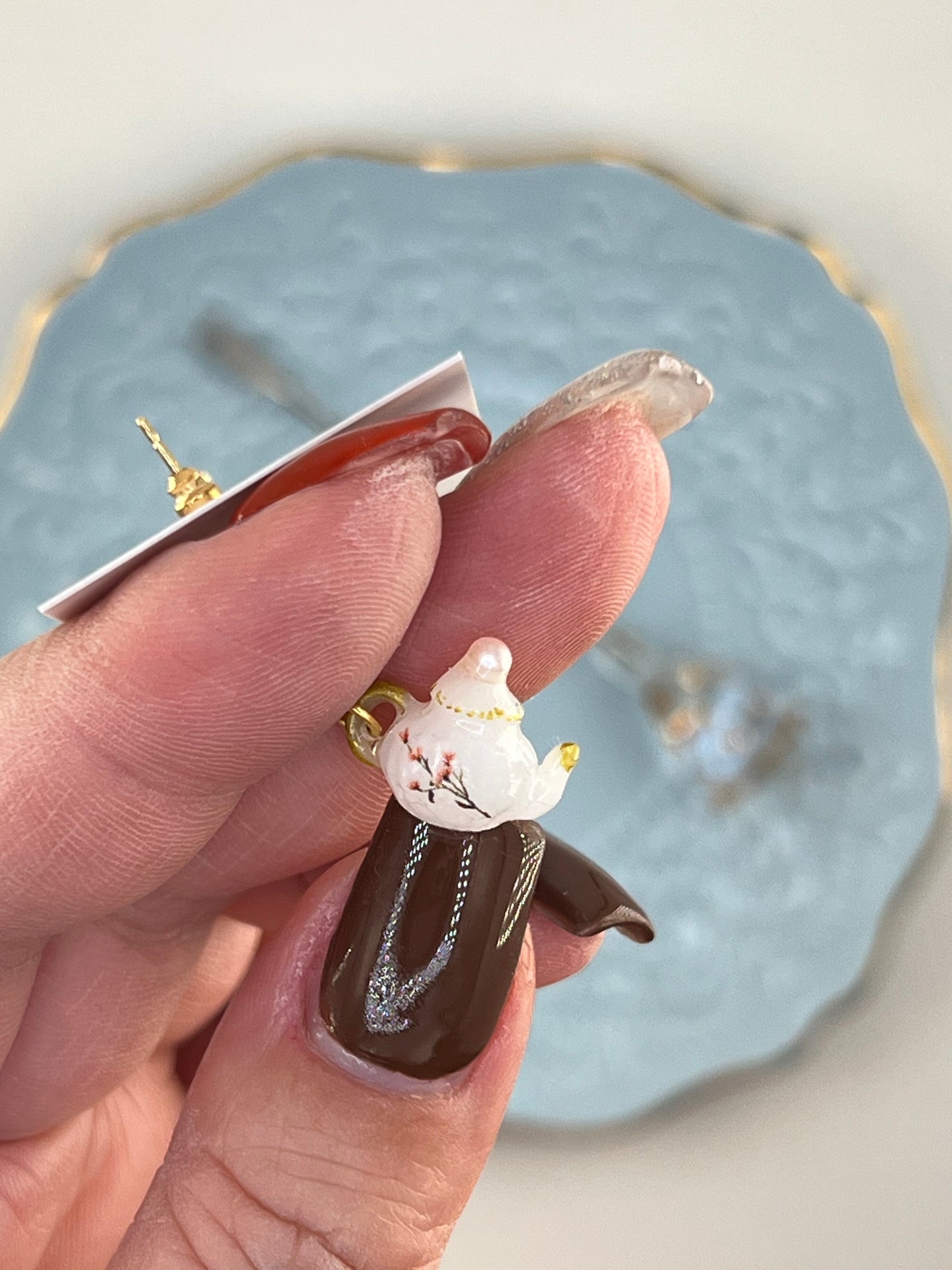 091 - Itsy bitsy teapot & raspberry tart earrings